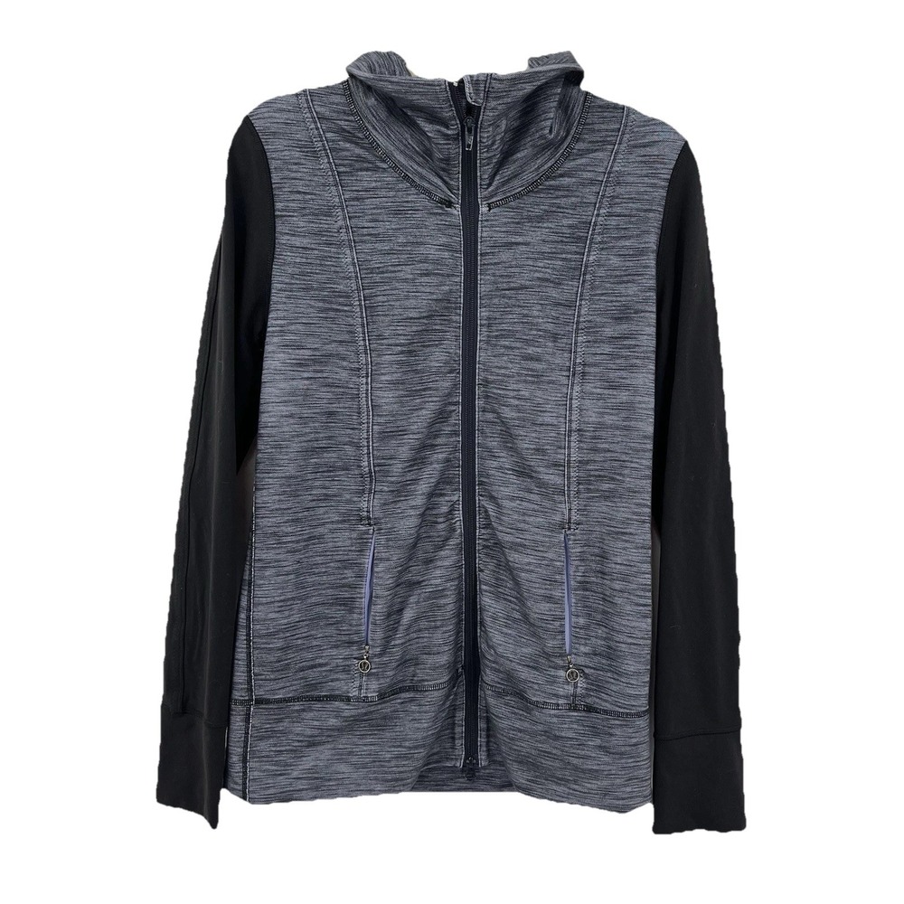 Lululemon Daily Yoga Jacket Size 10 Slub Denim Polar Haze Black Pockets Full Zip